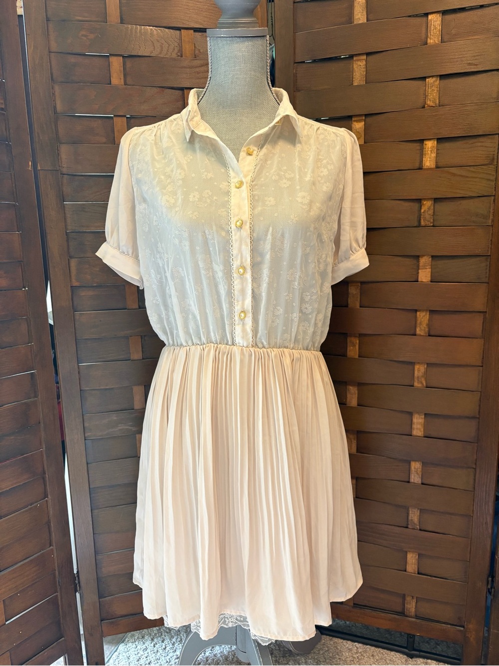 Axes Femme Poetique Pleated Shirt Dress in cream size medium